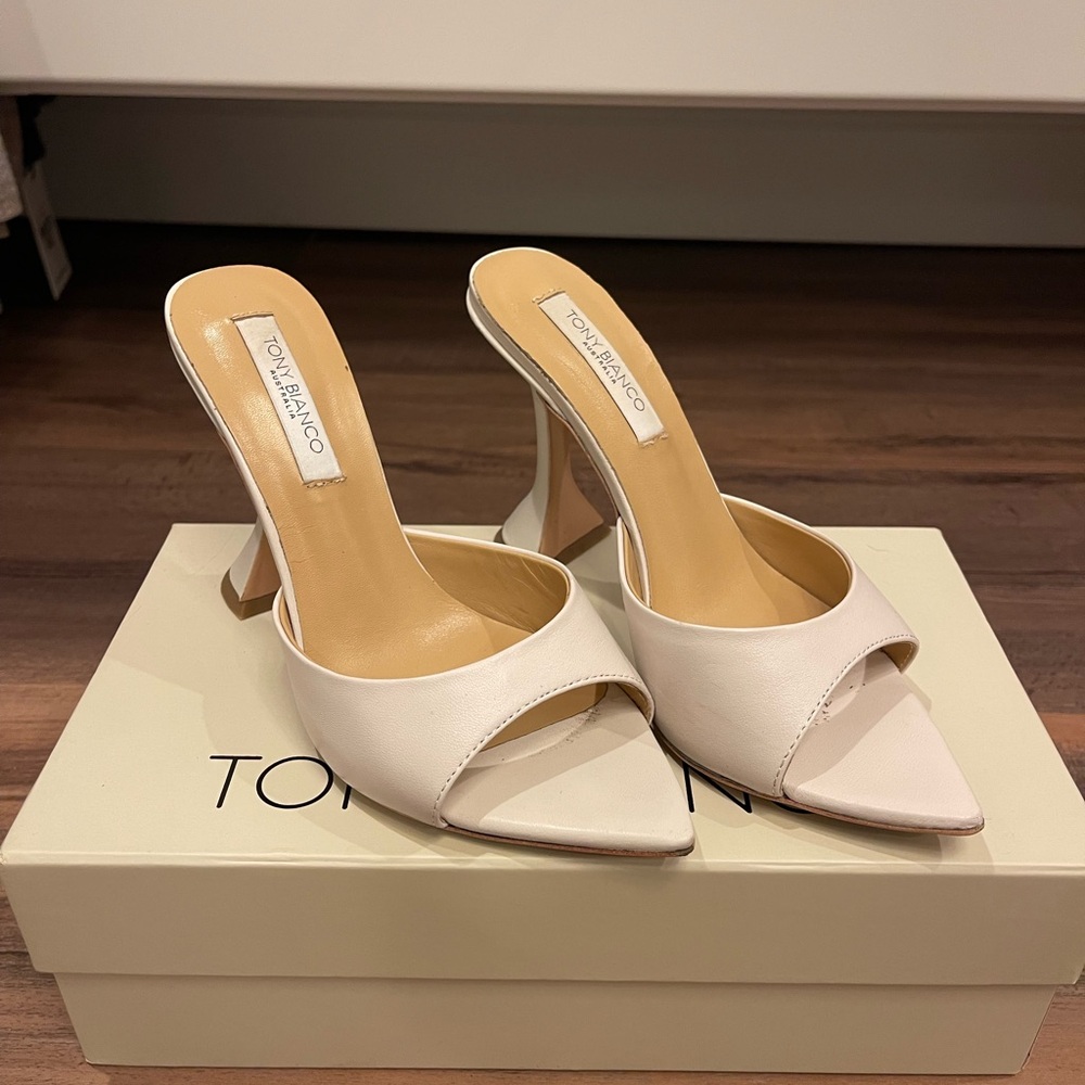 Tony Bianco White Heels with High Thin Heel and Pointed Toe